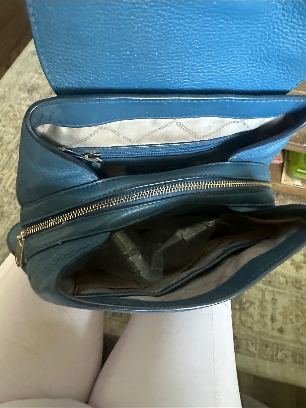 MICHAEL KORS Blue Pebbled Leather Drawstring Backpack with Gold Hardware - Picture 6 of 6